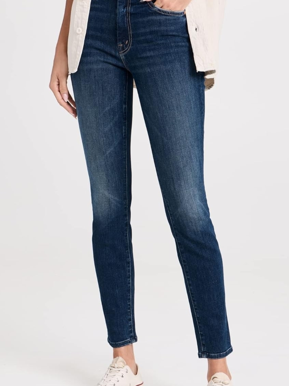 MOTHER High Waisted Looker Skinny Jeans in Dark Blue Wash